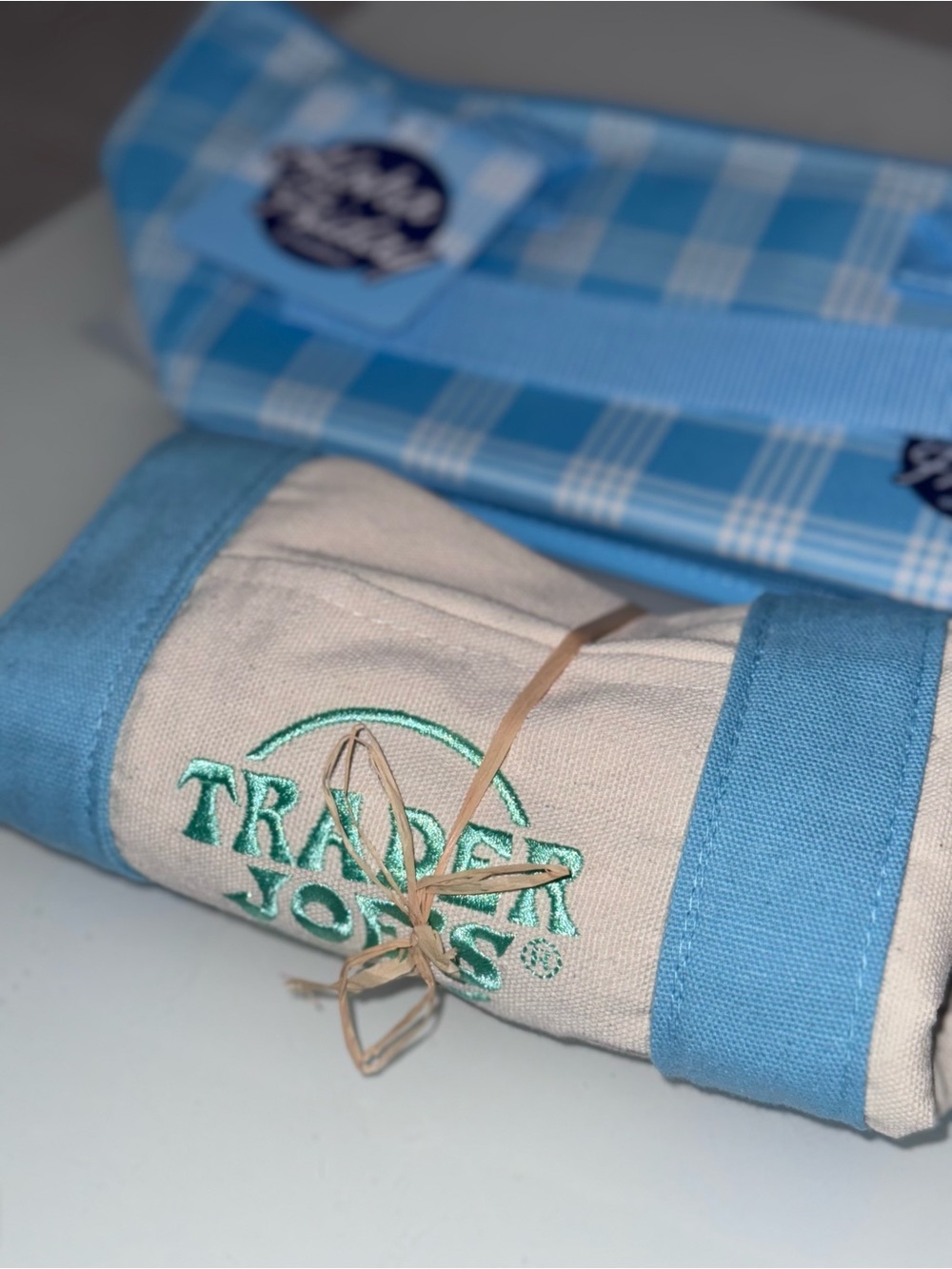 Trader Joe's Blue & Cream Canvas Tote Roll-Up